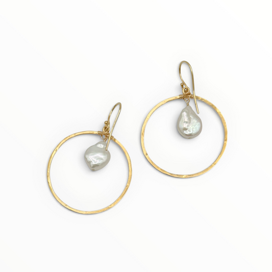 White or Blush Pearl Nugget Hoops
