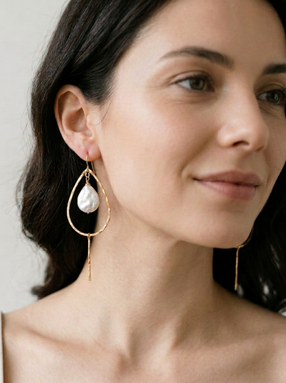 Hammered Gold Teardrop Earrings – Pearl or Turquoise