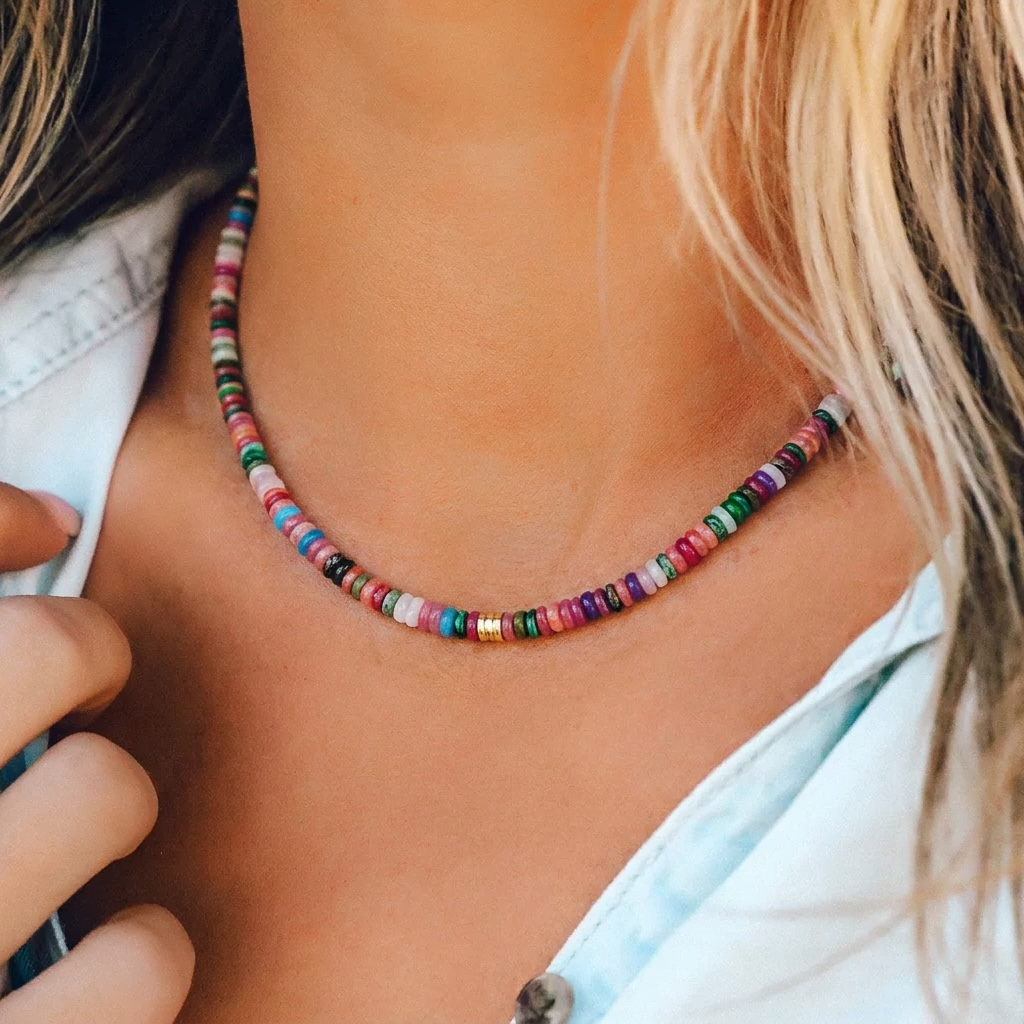 Mixed Gemstone Choker Necklace with Gold Accents