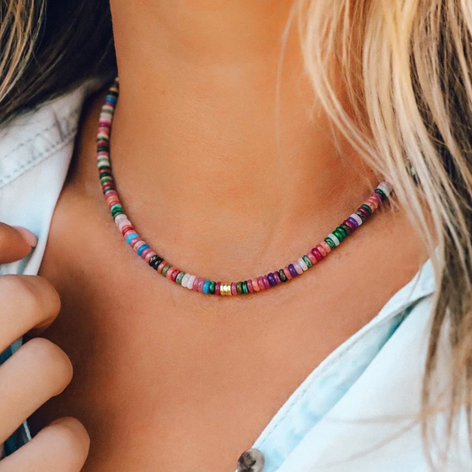 Mixed Gemstone Choker Necklace with Gold Accents