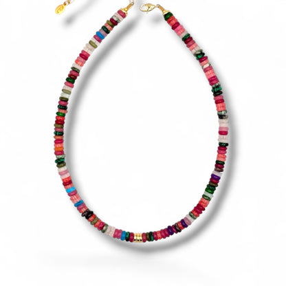 Mixed Gemstone Choker Necklace with Gold Accents