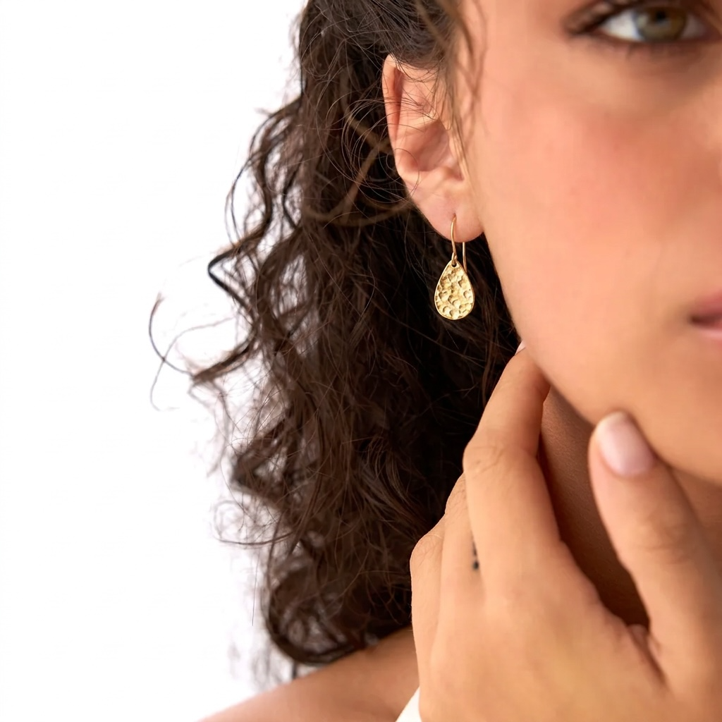 Hammered Gold Tear Drop Earrings