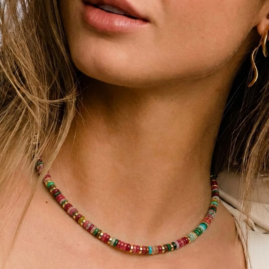 Mixed Gemstone Choker Necklace with Gold Accents