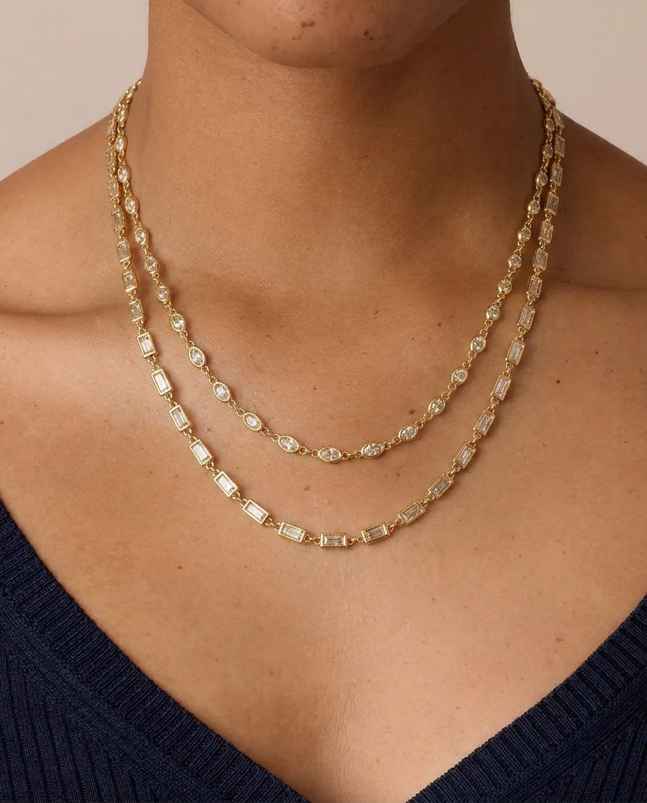 Zircon Diamond Gold Necklaces.