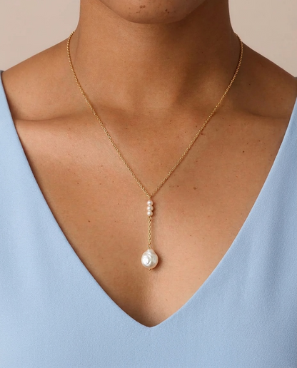 Tidal Drop Lariat Necklace – Baroque Pearl or Organic Gold Disc