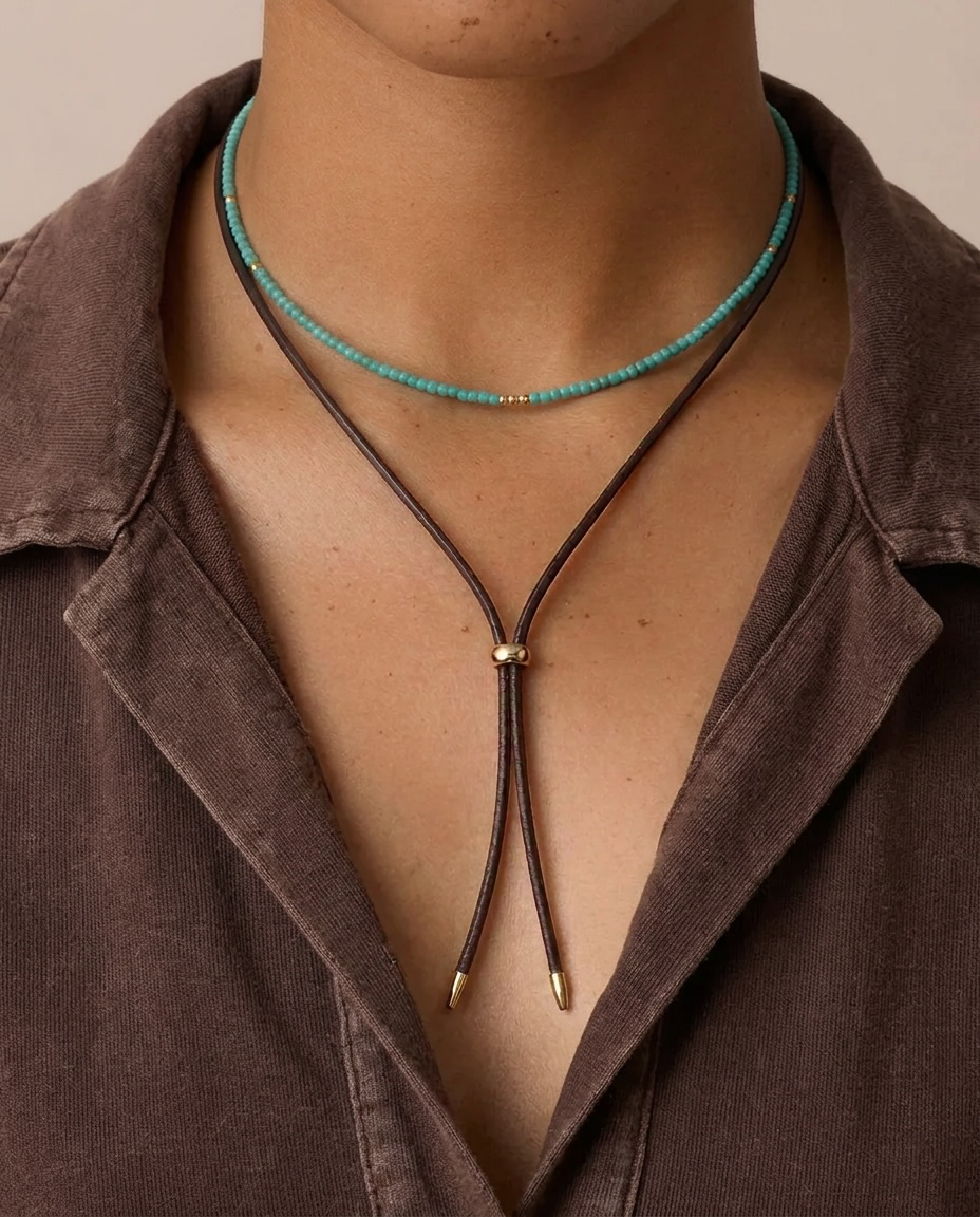 Coastal Western Choker + Bolo Tie Set. Turquoise or Rainbow