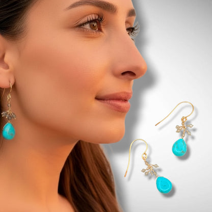 Turquoise & Labradorite Cluster Earrings – 14K Gold Filled