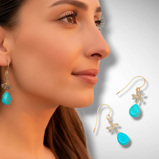 Turquoise & Labradorite Cluster Earrings – 14K Gold Filled