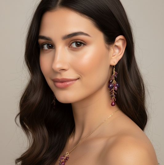 Ruby Amethyst Cluster Earrings