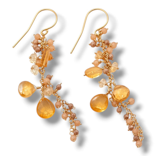 Opal, Citrine & Caramel Garnet Cluster Earrings