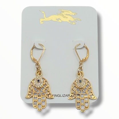 Hamsa Eye Amulet Gold Earrings