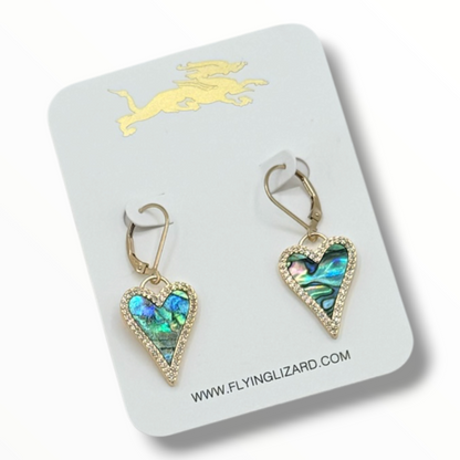 Abalone & Mother of Pearl Heart Earrings – 14K Gold-Filled Leverbacks