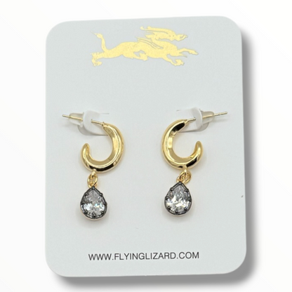 Vintage Black Prong Zircon Drop Earrings Round & Pear