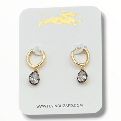 Vintage Black Prong Zircon Drop Earrings Round & Pear