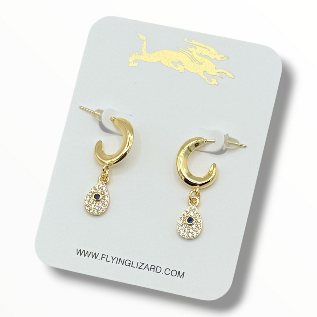 Little Blue Eye – Mini CZ Evil Eye Charm Earrings