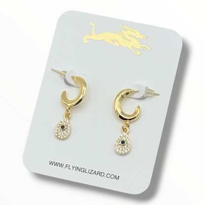 Little Blue Eye – Mini CZ Evil Eye Charm Earrings