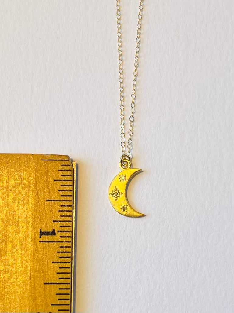 18K Gold Crescent Moon & Star Necklace With Imitation Kundan - Abhika Jewels