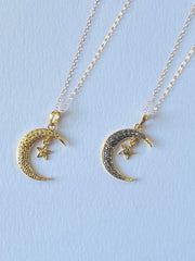 Star & Moon Diamond Necklace