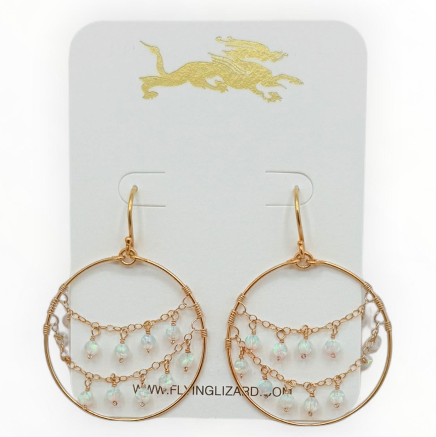 Blue Opal Draped Gold Hoops