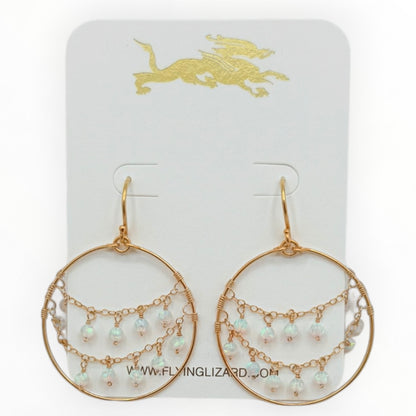 Blue Opal Draped Gold Hoops
