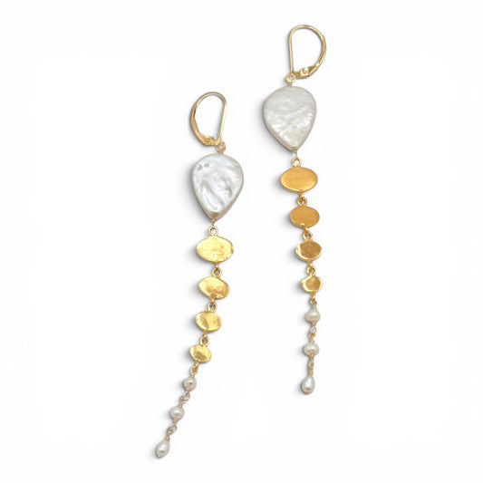 Pearl & Gold Oval Dangle Earrings