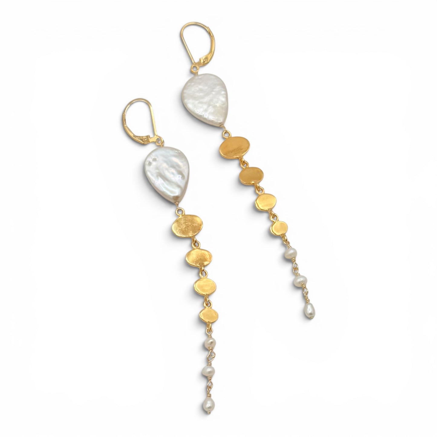 Pearl & Gold Oval Dangle Earrings