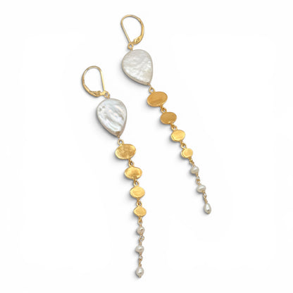Pearl & Gold Oval Dangle Earrings