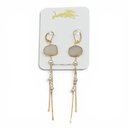 Sparkling Drusy Gold Dangle Earrings