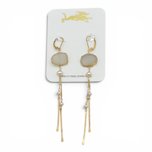 Sparkling Drusy Gold Dangle Earrings