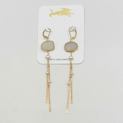 Sparkling Drusy Gold Dangle Earrings
