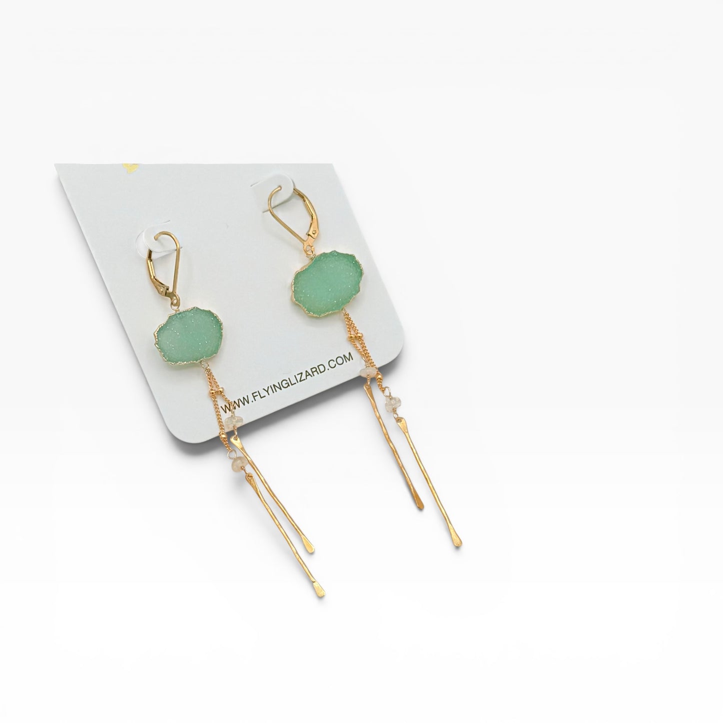 Aqua Drusy Gold Dangle Earrings