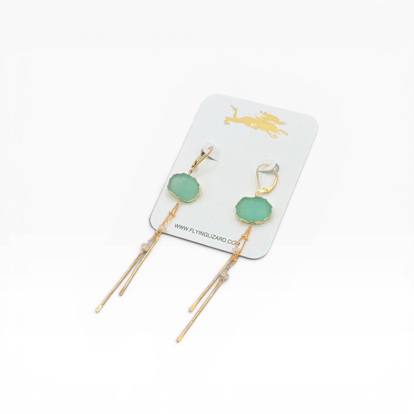 Aqua Drusy Gold Dangle Earrings