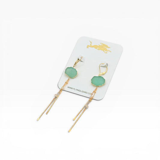 Aqua Drusy Gold Dangle Earrings