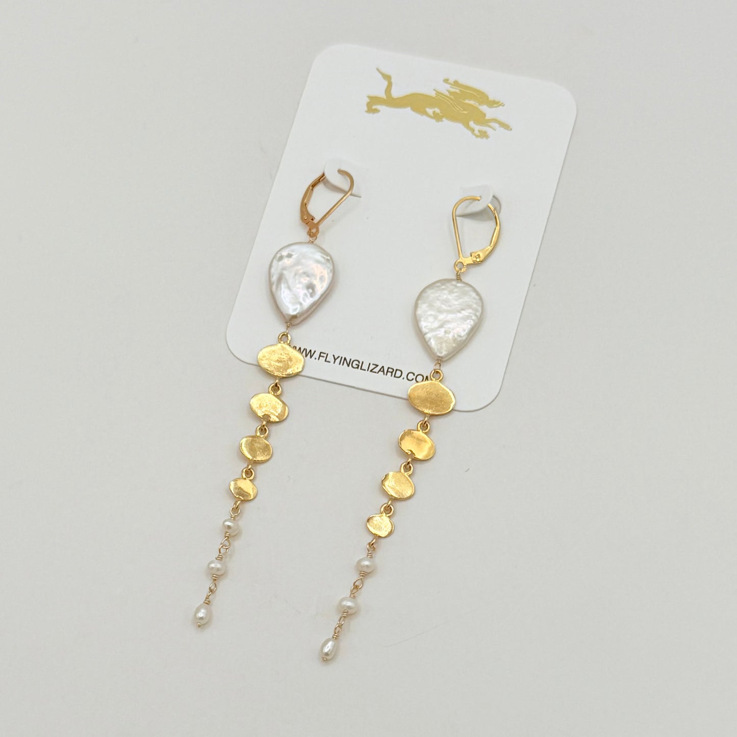 Pearl & Gold Oval Dangle Earrings