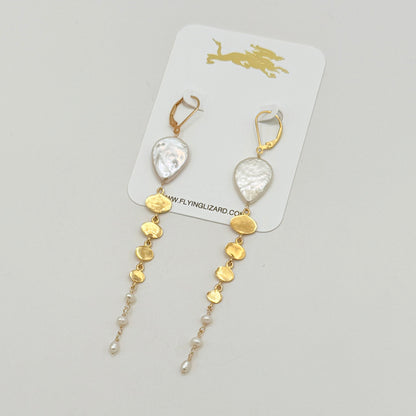 Pearl & Gold Oval Dangle Earrings