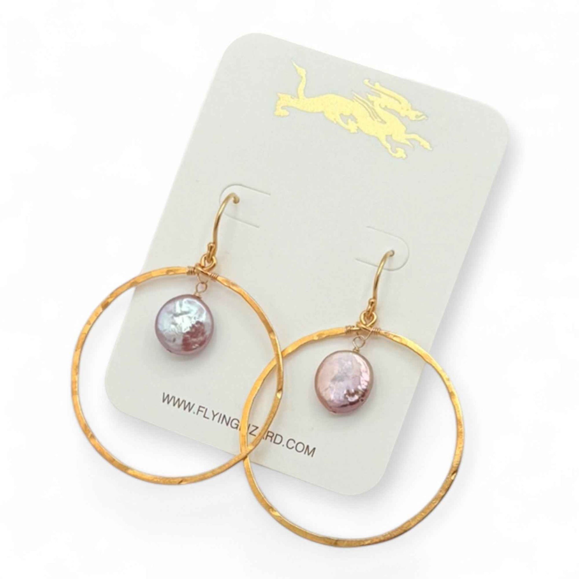 Purple Lavender Coin Pearl Hoops