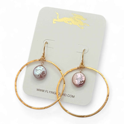 Purple Lavender Coin Pearl Hoops