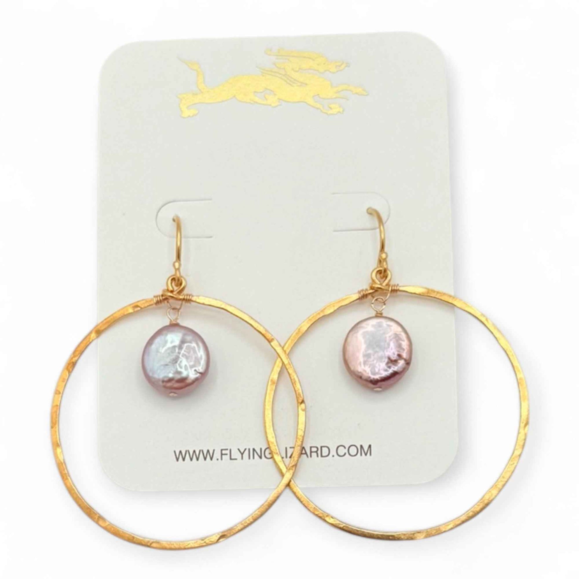 Purple Lavender Coin Pearl Hoops