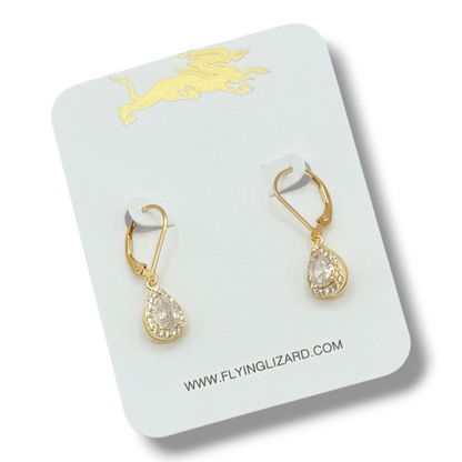 Pear Zircon Halo Lever-Back Earrings