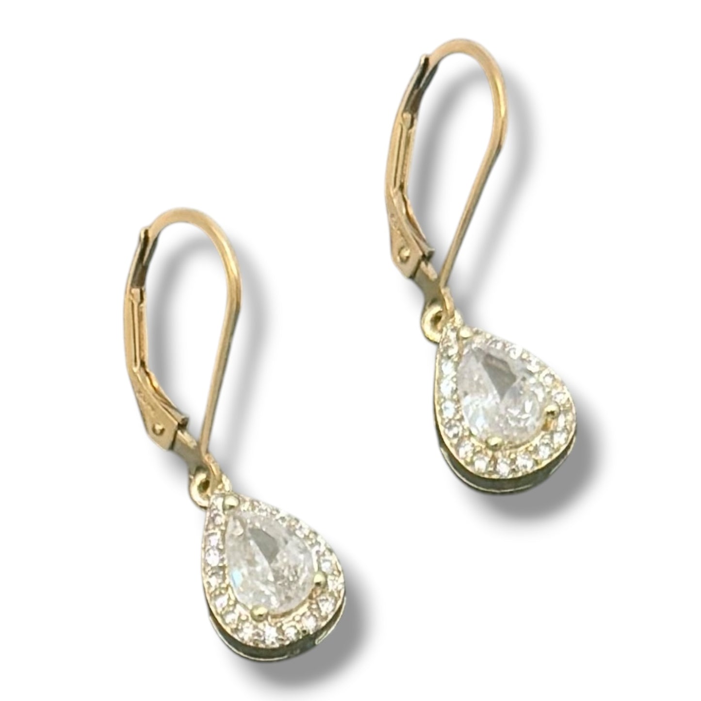 Pear Zircon Halo Lever-Back Earrings