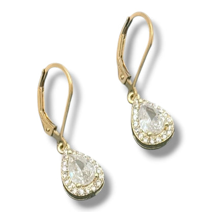 Pear Zircon Halo Lever-Back Earrings