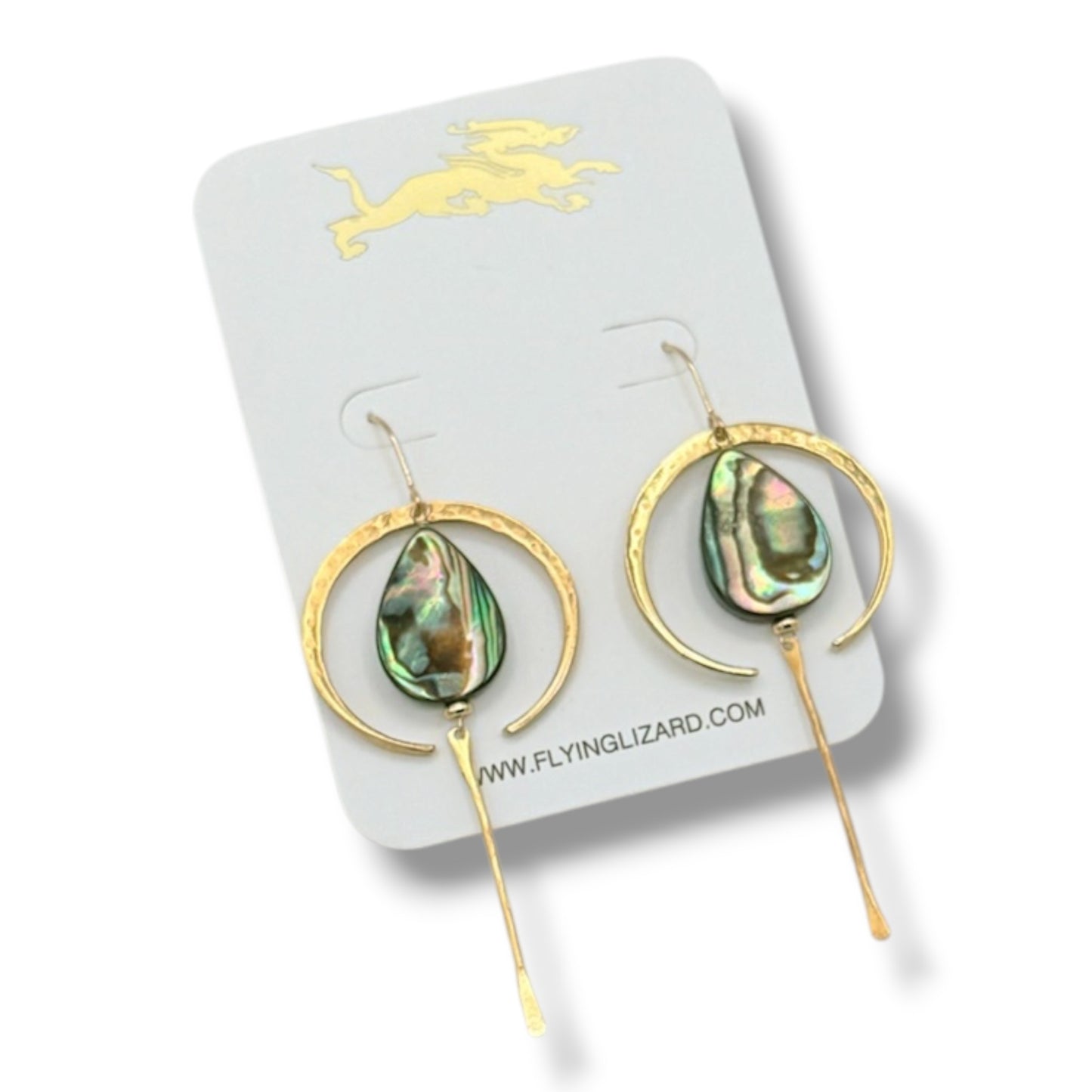 Gold Crescent Moon with Abalone or Pearl Teardrops
