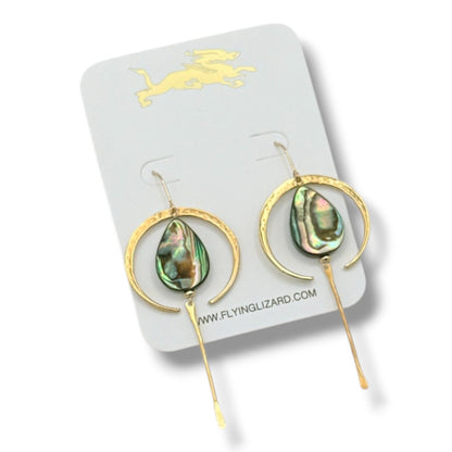 Gold Crescent Moon with Abalone or Pearl Teardrops