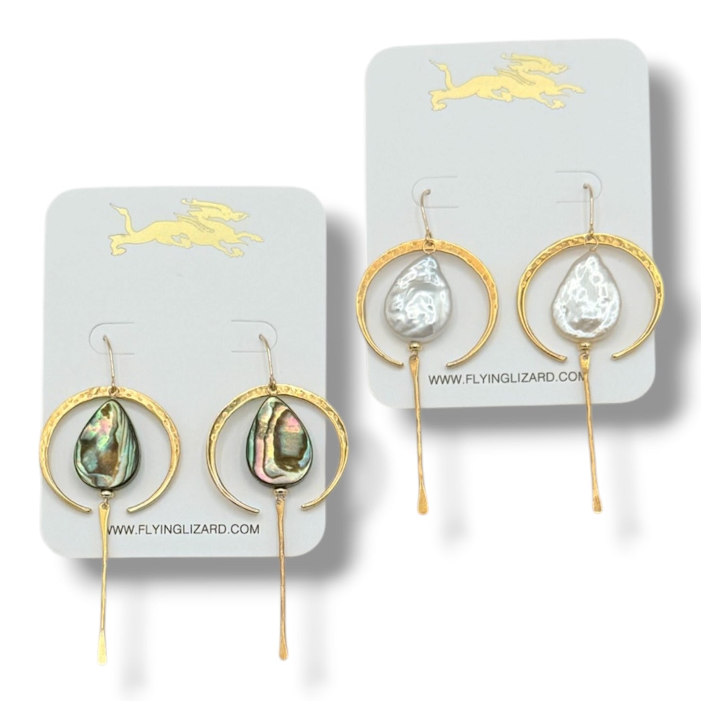 Gold Crescent Moon with Abalone or Pearl Teardrops