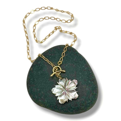Abalone or Black Mother of Pearl Flower Toggle Necklace