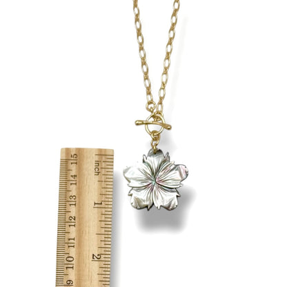 Abalone or Black Mother of Pearl Flower Toggle Necklace