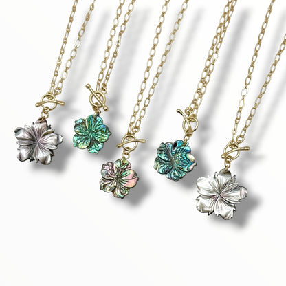 Abalone or Black Mother of Pearl Flower Toggle Necklace
