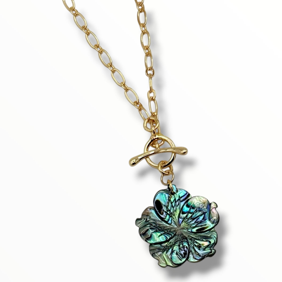 Abalone or Black Mother of Pearl Flower Toggle Necklace