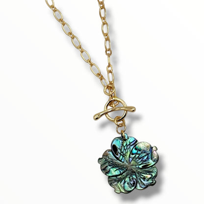 Abalone or Black Mother of Pearl Flower Toggle Necklace