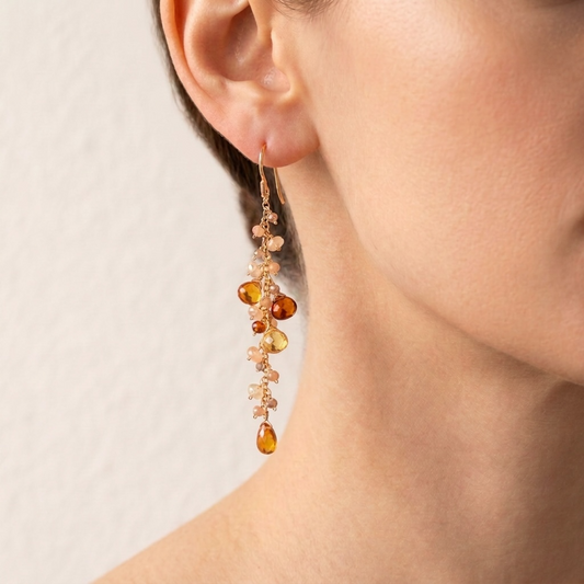 Opal , Citrine & Labradorite Cluster Drop Earrings